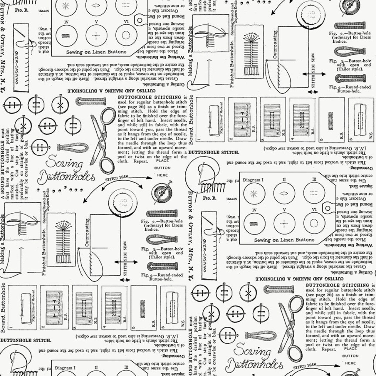Fabric Riley Blake Off White Sewing Notes Sew America by the Quarter Yard C17348-OFFWHITE